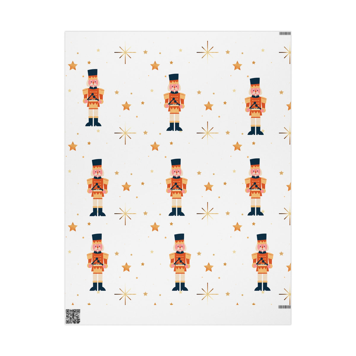 Nutcracker Pattern Wrapping Paper — Festive Holiday Gift Wrap with Gold Stars