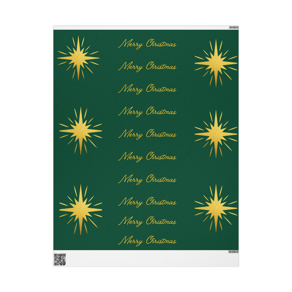 Christmas Star Wrapping Paper – Green & Gold "Merry Christmas" Gift Wrap