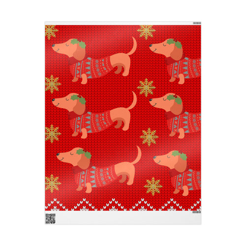 Christmas Dachshund Wrapping Paper – Red Holiday Dog Print