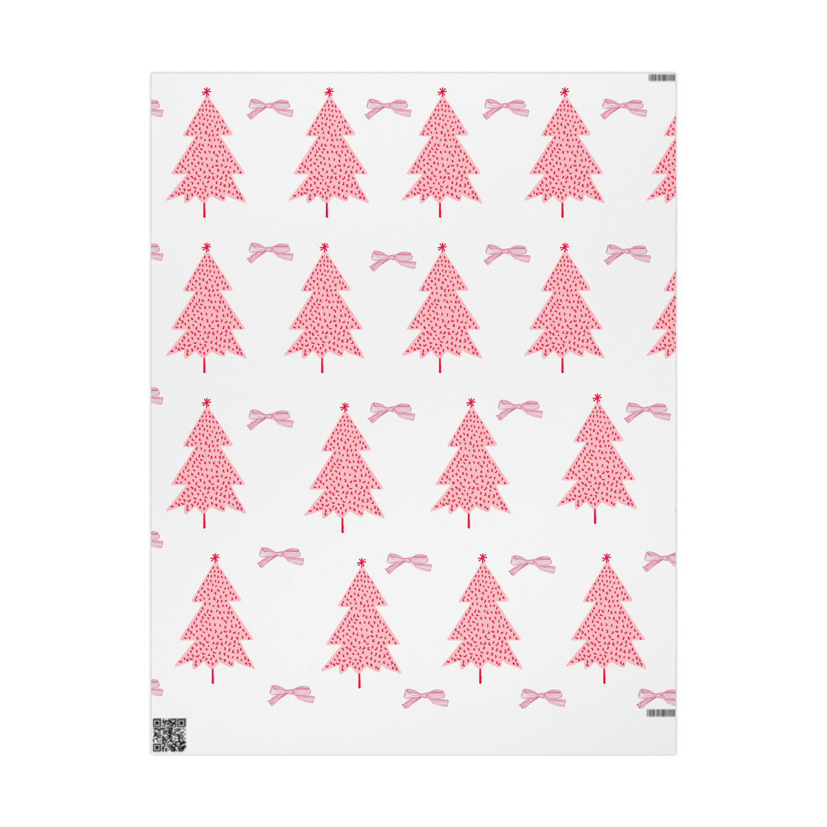 Pink Christmas Tree Wrapping Paper - Festive Gift Wrap with Bows