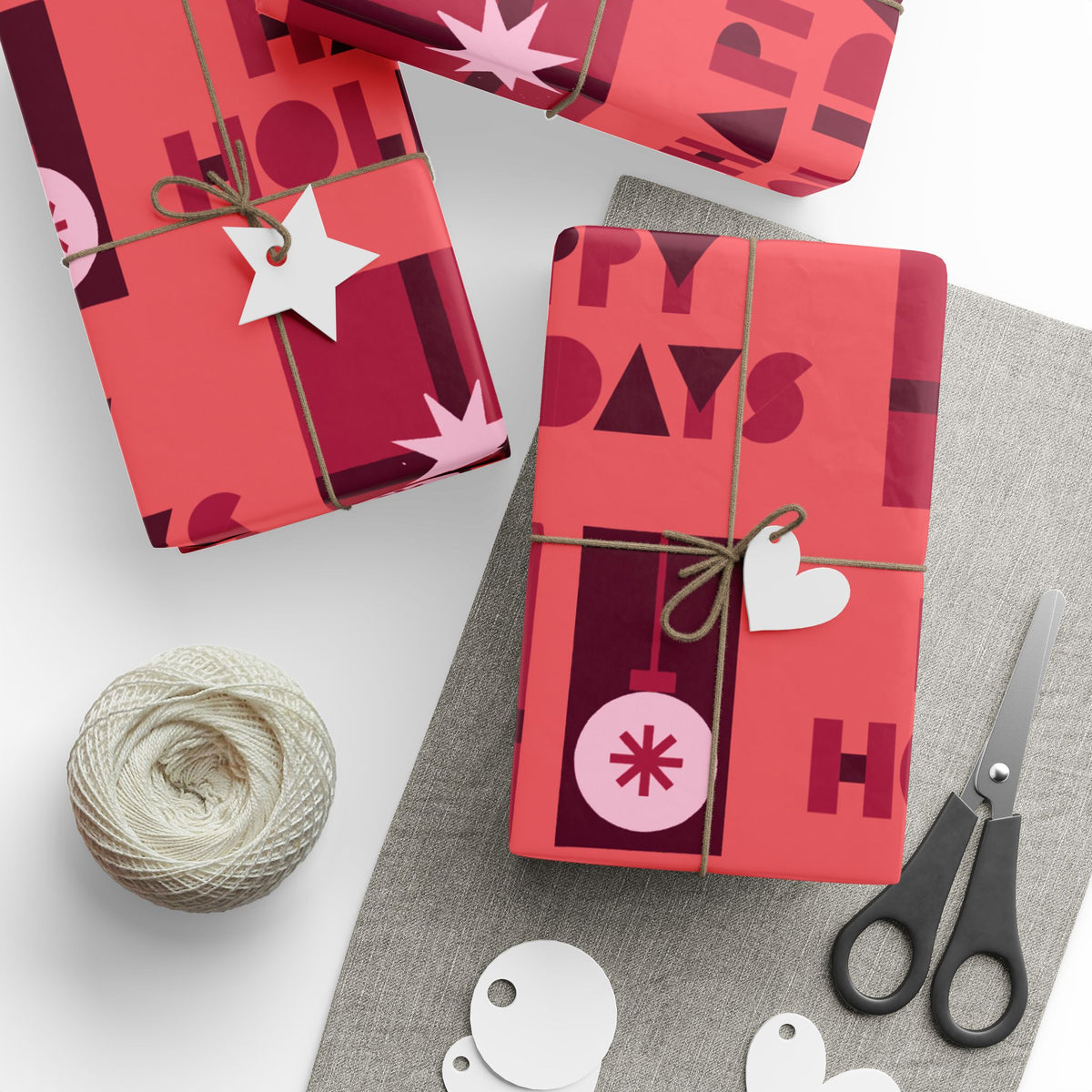 Happy Holidays Wrapping Paper — Retro Red Holiday Gift Wrap