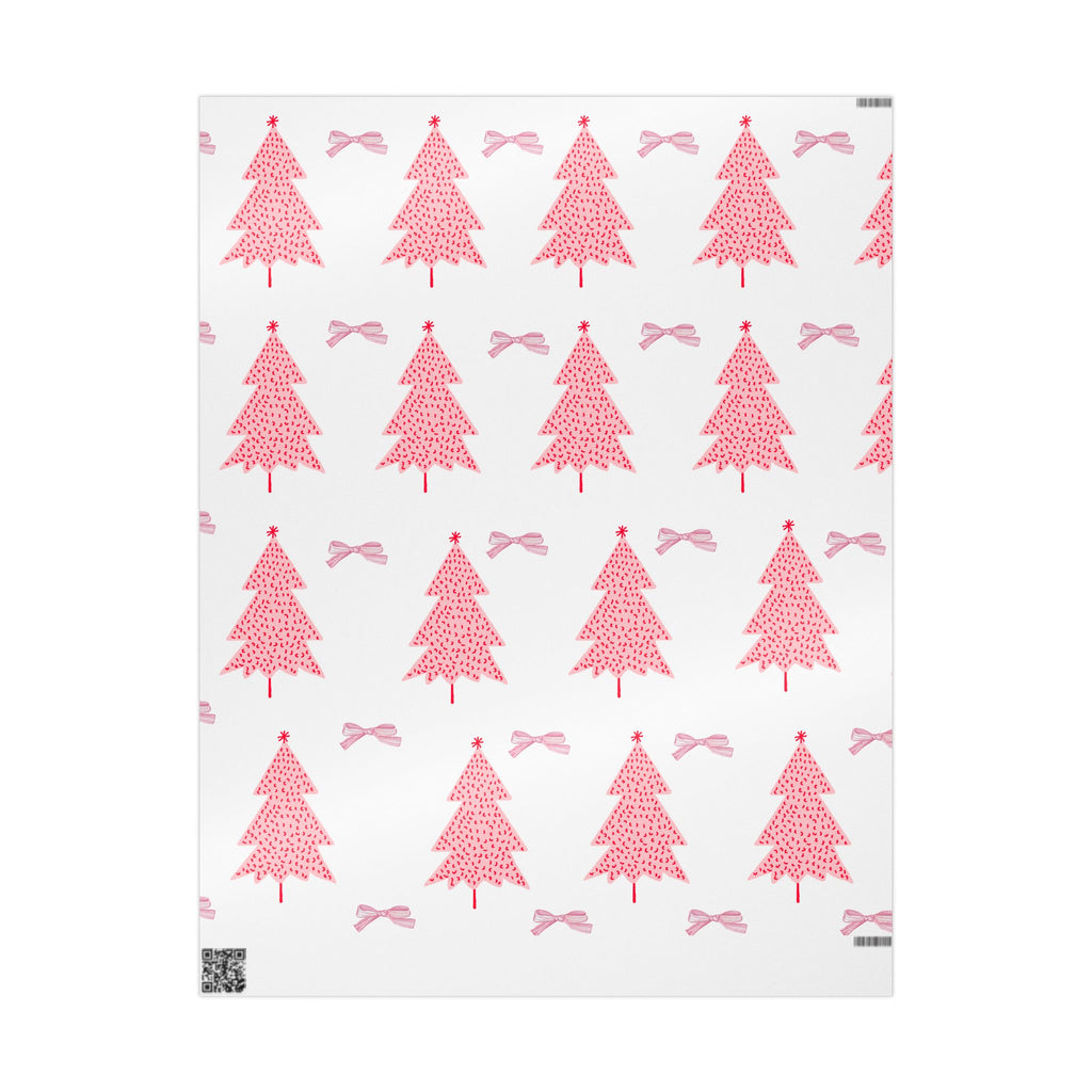 Pink Christmas Tree Wrapping Paper - Festive Gift Wrap with Bows
