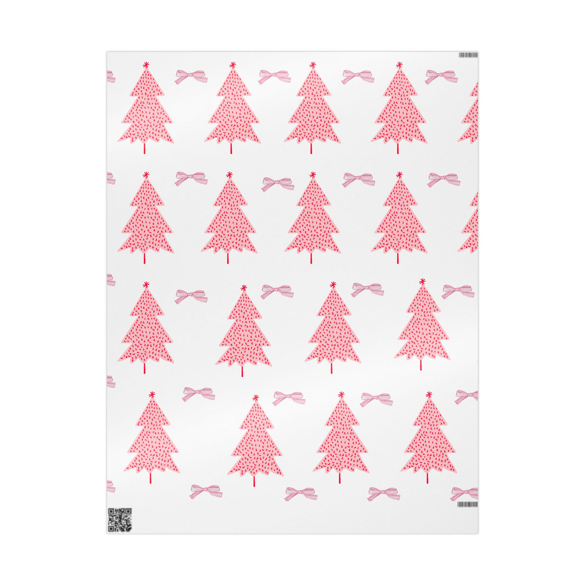 Pink Christmas Tree Wrapping Paper - Festive Gift Wrap with Bows