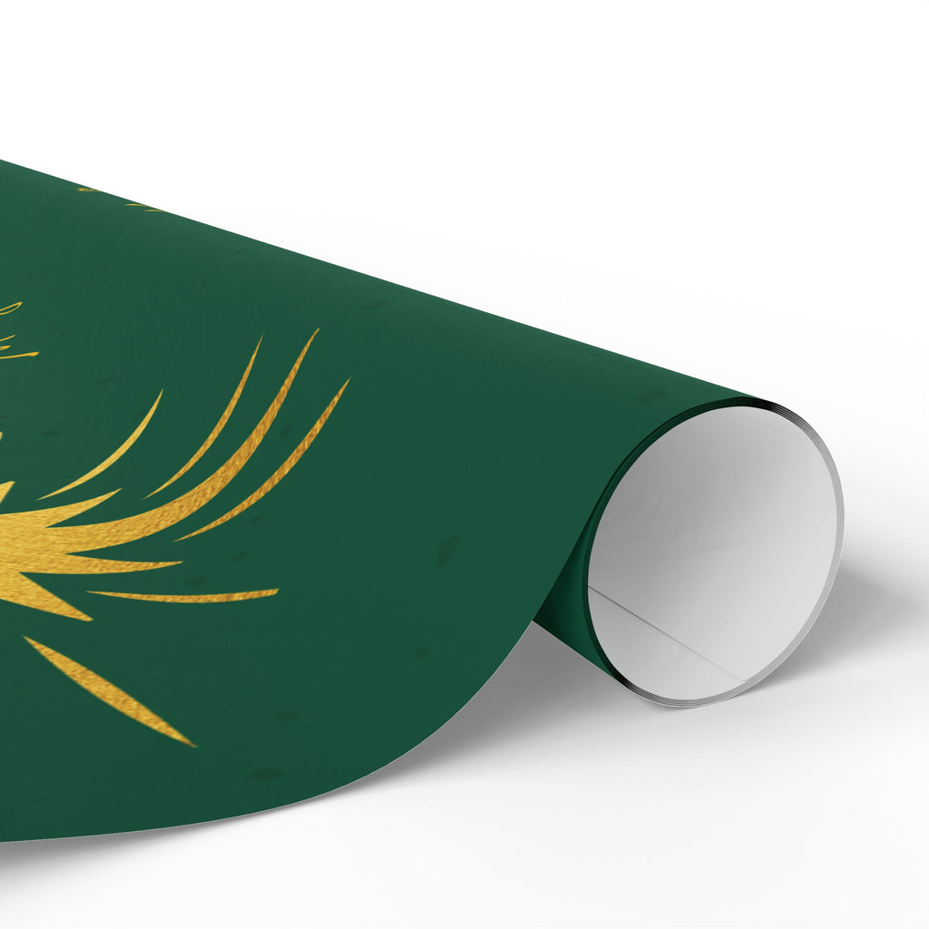 Christmas Star Wrapping Paper – Green & Gold "Merry Christmas" Gift Wrap