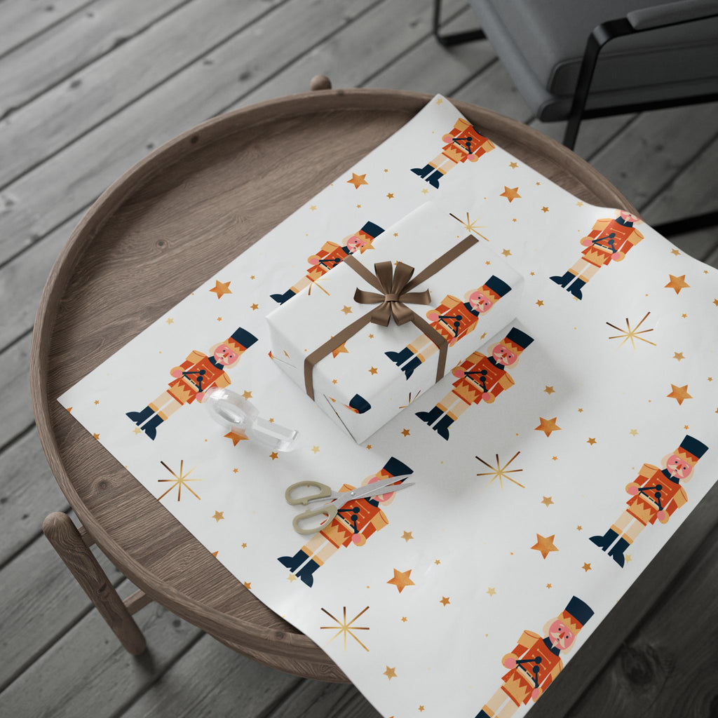 Nutcracker Pattern Wrapping Paper — Festive Holiday Gift Wrap with Gold Stars
