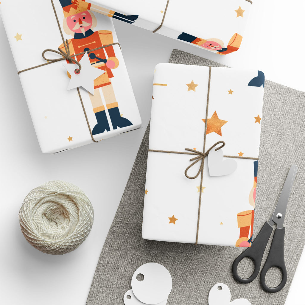 Nutcracker Pattern Wrapping Paper — Festive Holiday Gift Wrap with Gold Stars