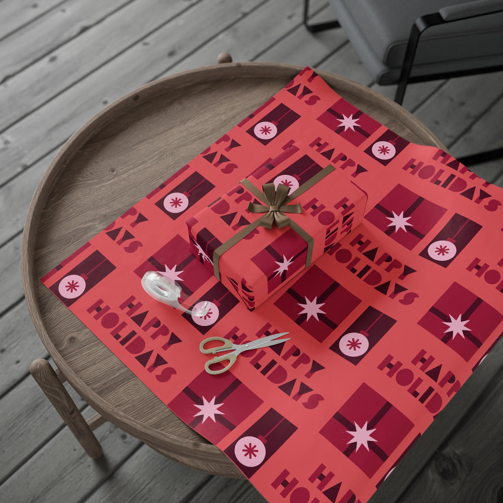 Happy Holidays Wrapping Paper — Retro Red Holiday Gift Wrap