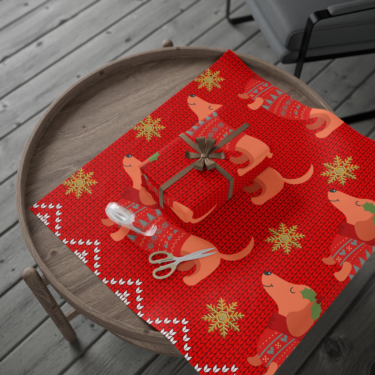 Christmas Dachshund Wrapping Paper – Red Holiday Dog Print