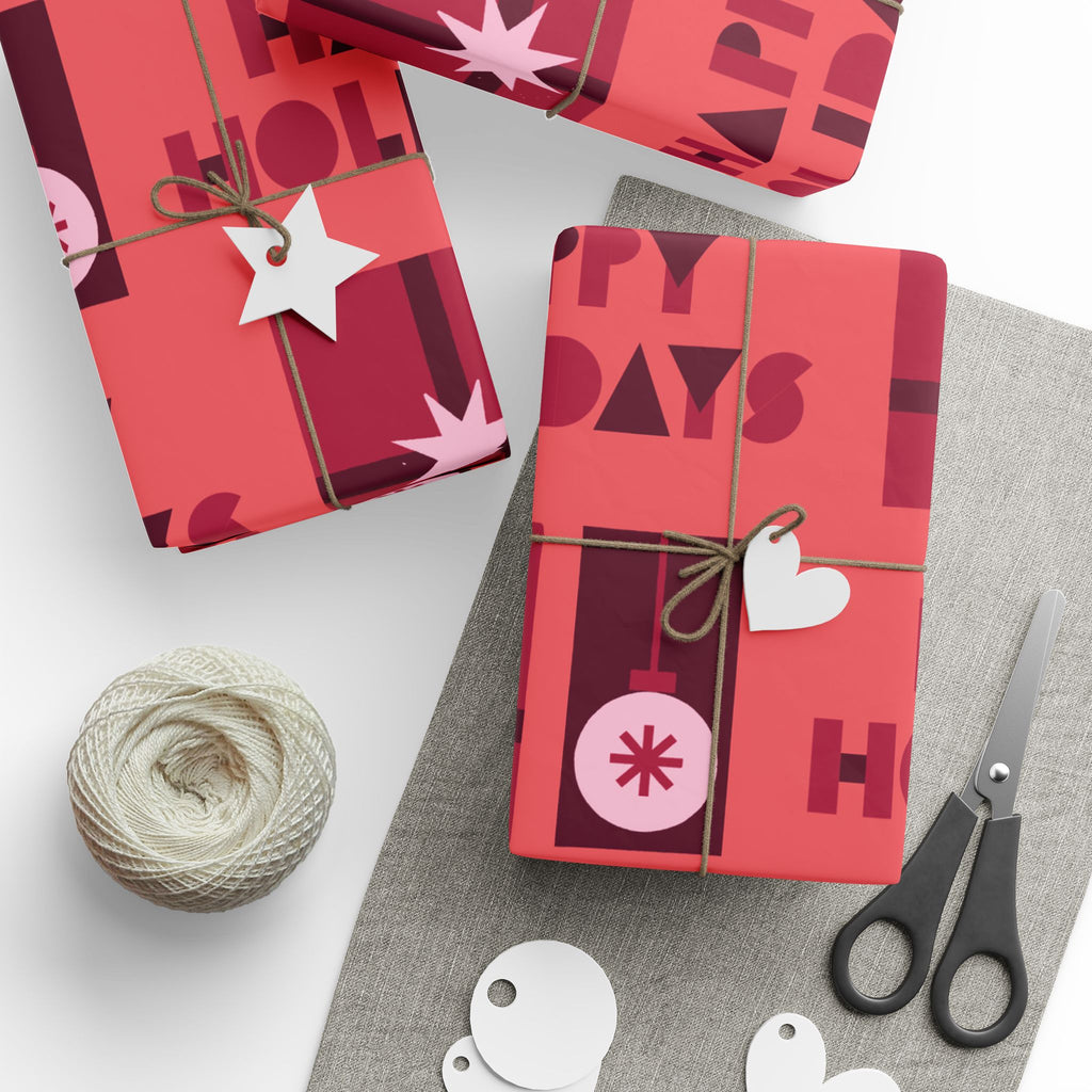 Happy Holidays Wrapping Paper — Retro Red Holiday Gift Wrap