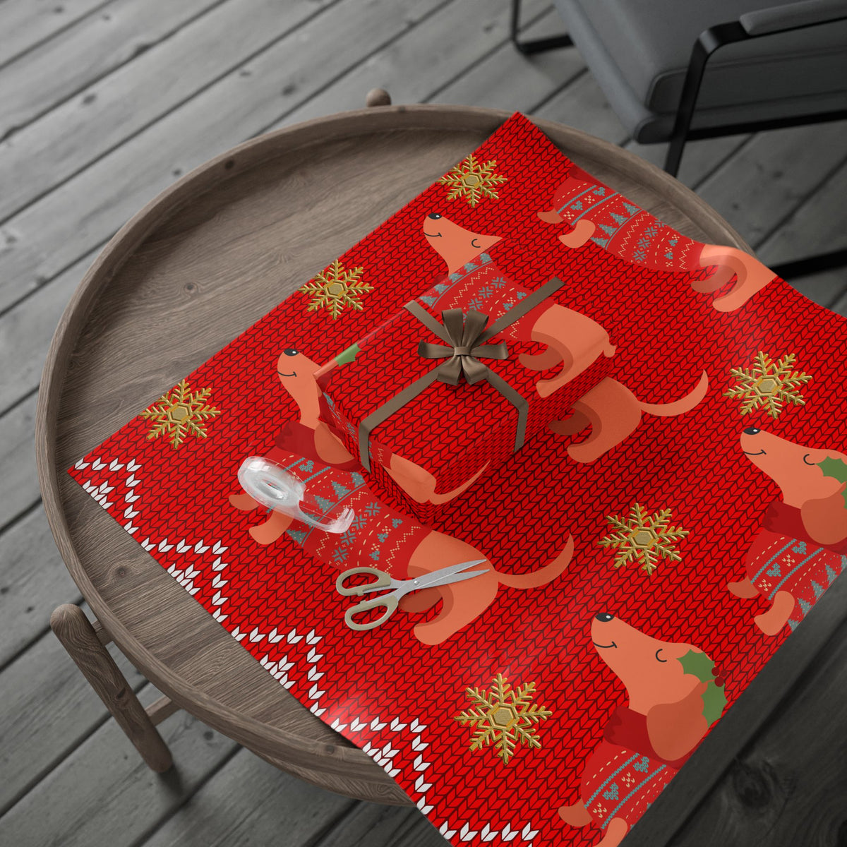 Christmas Dachshund Wrapping Paper – Red Holiday Dog Print