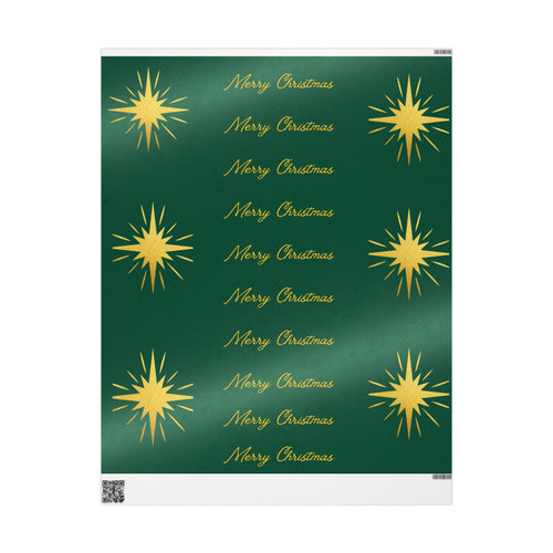 Christmas Star Wrapping Paper – Green & Gold "Merry Christmas" Gift Wrap