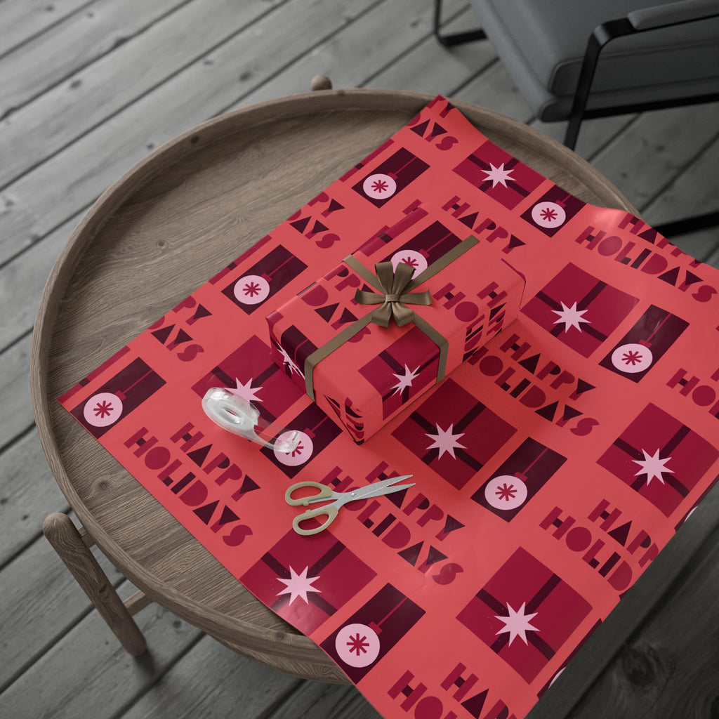 Happy Holidays Wrapping Paper — Retro Red Holiday Gift Wrap